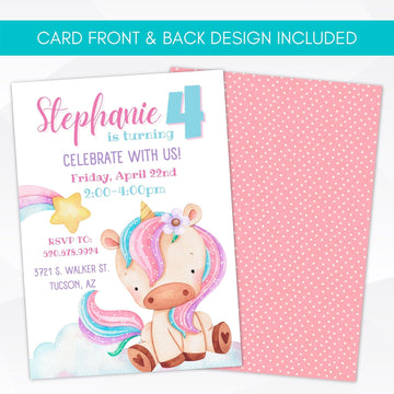 1st birthday unicorn themed invitation template